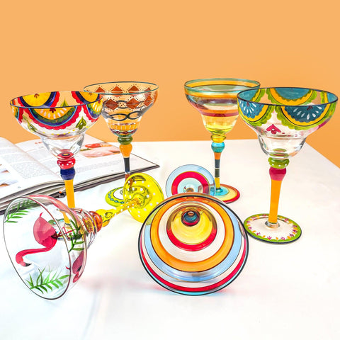 Handblown Striped Martini/Margarita Glasses, Set of 2